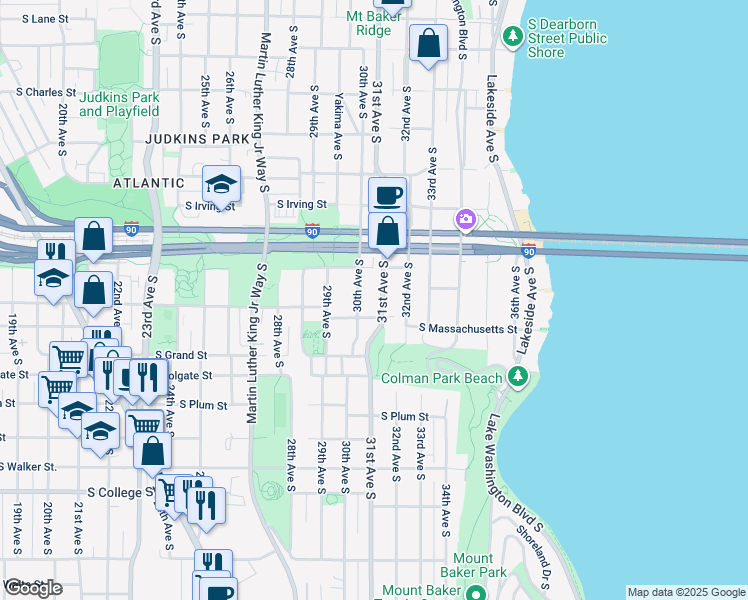 map of restaurants, bars, coffee shops, grocery stores, and more near 1512 30th Avenue South in Seattle