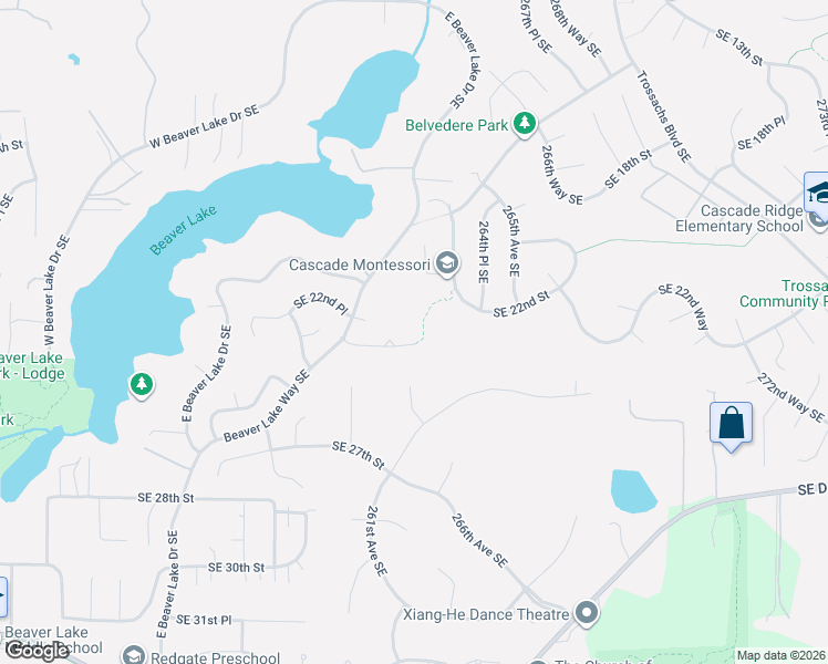 map of restaurants, bars, coffee shops, grocery stores, and more near 26050 Southeast 23rd Place in Sammamish