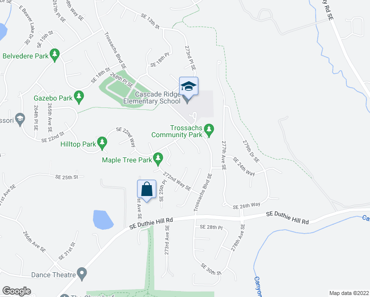map of restaurants, bars, coffee shops, grocery stores, and more near 2218 274th Court Southeast in Sammamish