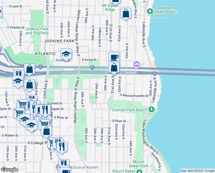 map of restaurants, bars, coffee shops, grocery stores, and more near 1512 30th Avenue South in Seattle