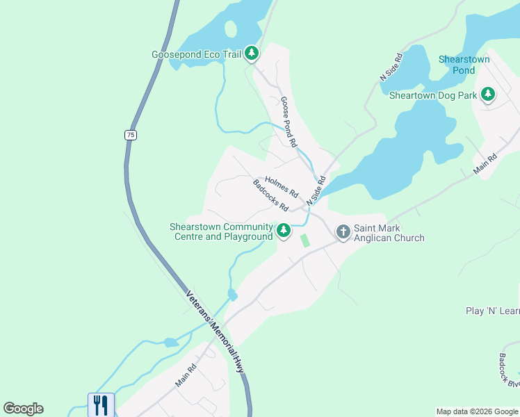 map of restaurants, bars, coffee shops, grocery stores, and more near 18 Badcocks Road in Bay Roberts