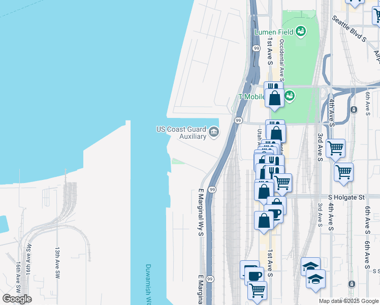 map of restaurants, bars, coffee shops, grocery stores, and more near 17 South Massachusetts Street in Seattle