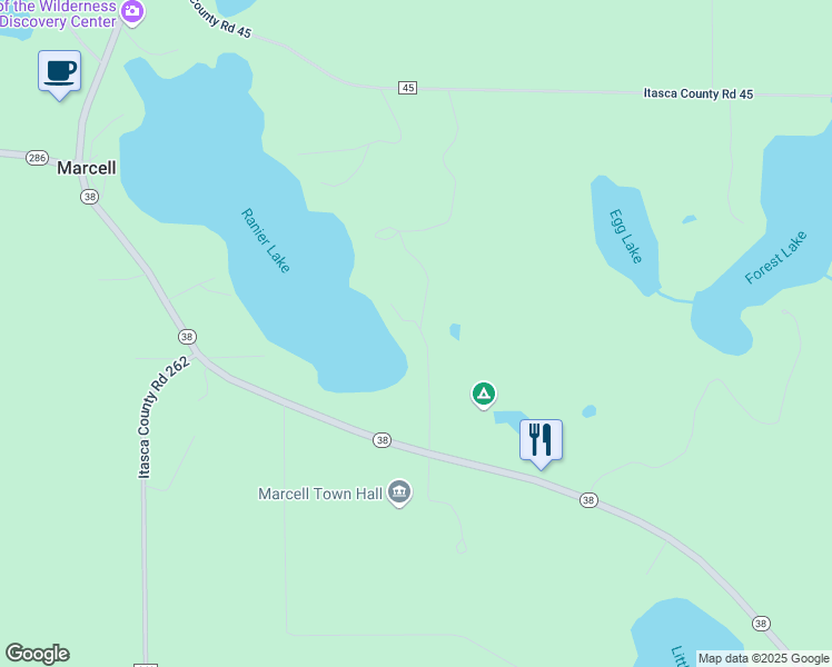 map of restaurants, bars, coffee shops, grocery stores, and more near 49147 Hawkeye Haven Road in Marcell