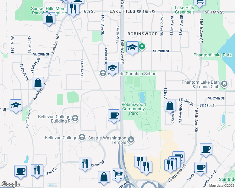 map of restaurants, bars, coffee shops, grocery stores, and more near in Bellevue