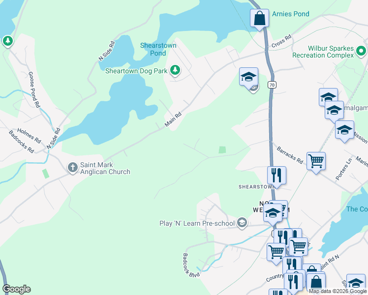 map of restaurants, bars, coffee shops, grocery stores, and more near Cemetary Road in Bay Roberts