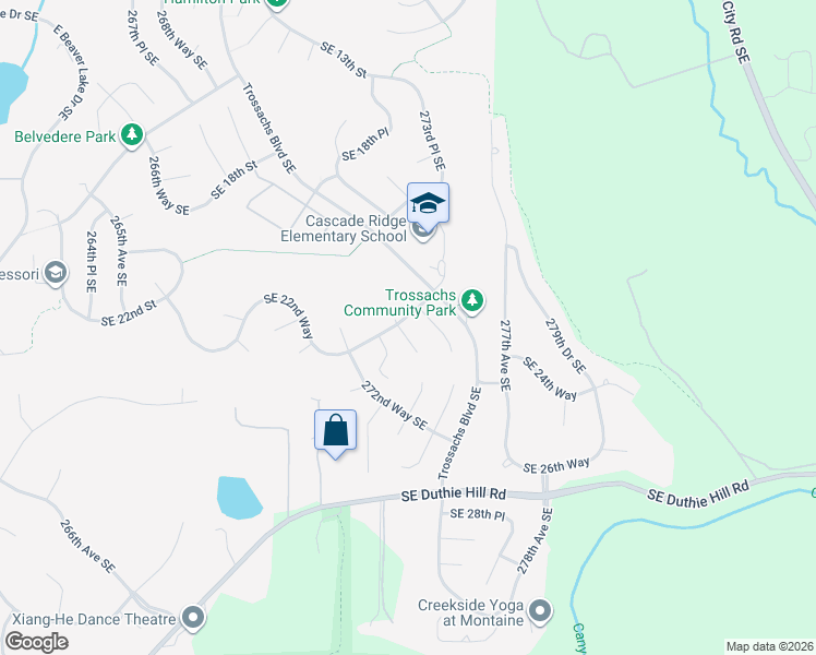 map of restaurants, bars, coffee shops, grocery stores, and more near 2204 274th Court Southeast in Sammamish
