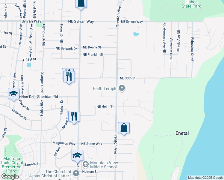 map of restaurants, bars, coffee shops, grocery stores, and more near 2817 Trenton Avenue in Bremerton