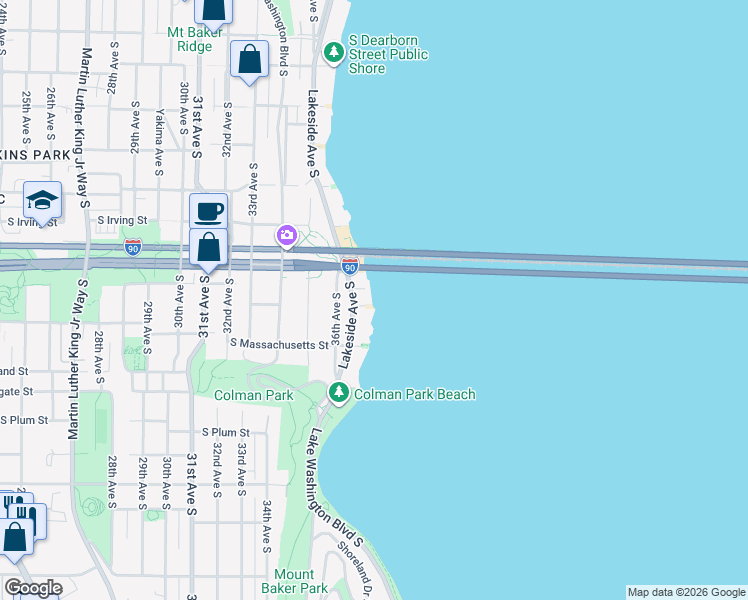 map of restaurants, bars, coffee shops, grocery stores, and more near 1432 Lakeside Avenue South in Seattle