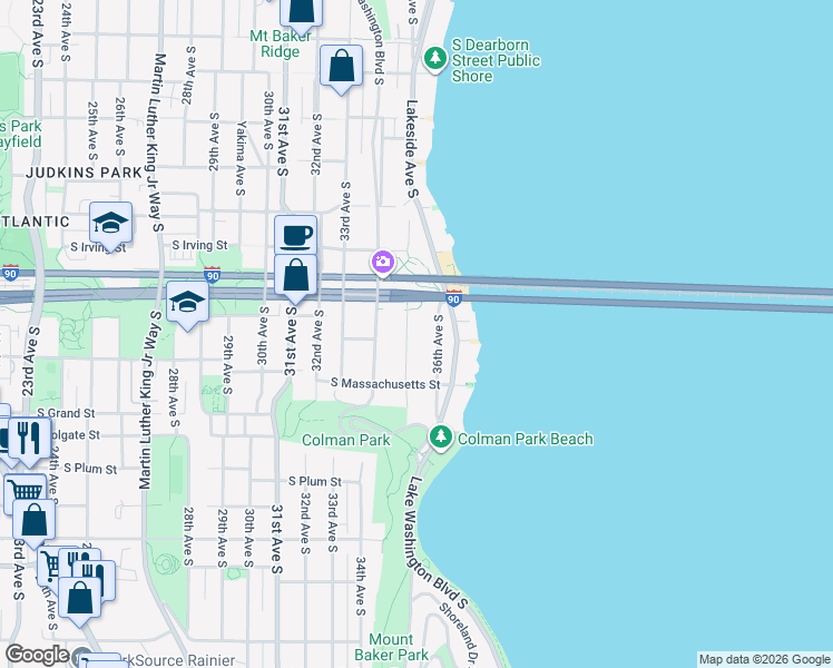 map of restaurants, bars, coffee shops, grocery stores, and more near 1430 35th Ave S in Seattle