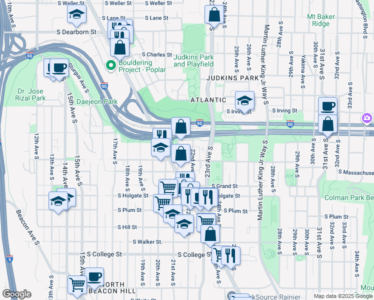 map of restaurants, bars, coffee shops, grocery stores, and more near 1517 22nd Avenue South in Seattle