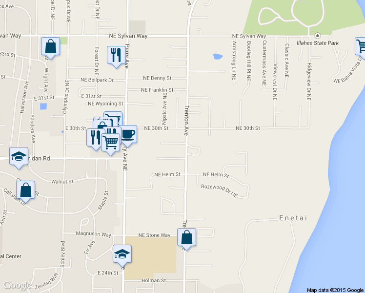 map of restaurants, bars, coffee shops, grocery stores, and more near 2817 Trenton Avenue Northeast in Bremerton