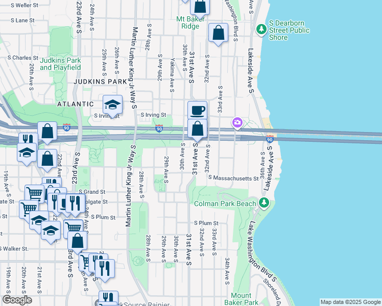map of restaurants, bars, coffee shops, grocery stores, and more near 1512 30th Avenue South in Seattle