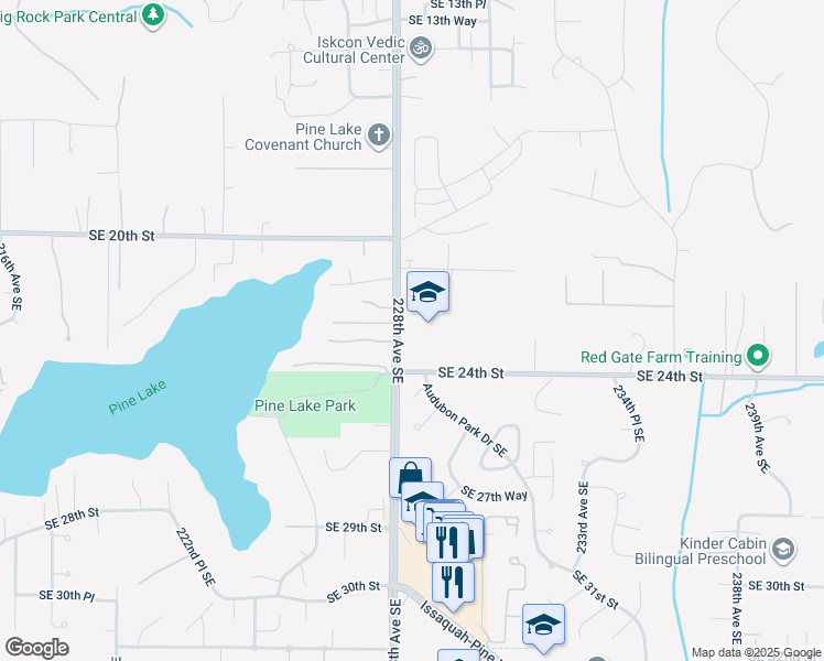 map of restaurants, bars, coffee shops, grocery stores, and more near 2300 228th Avenue Southeast in Sammamish