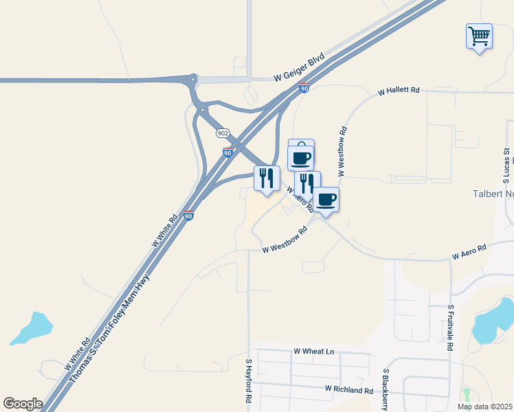 map of restaurants, bars, coffee shops, grocery stores, and more near 10511 West Aero Road in Spokane