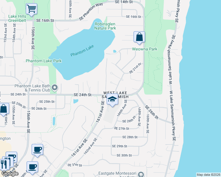 map of restaurants, bars, coffee shops, grocery stores, and more near in Bellevue