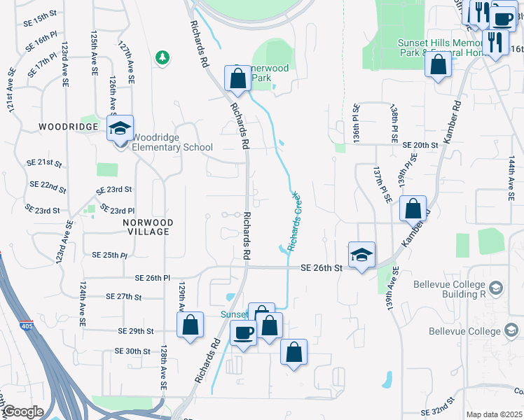 map of restaurants, bars, coffee shops, grocery stores, and more near 2244 132nd Avenue Southeast in Bellevue