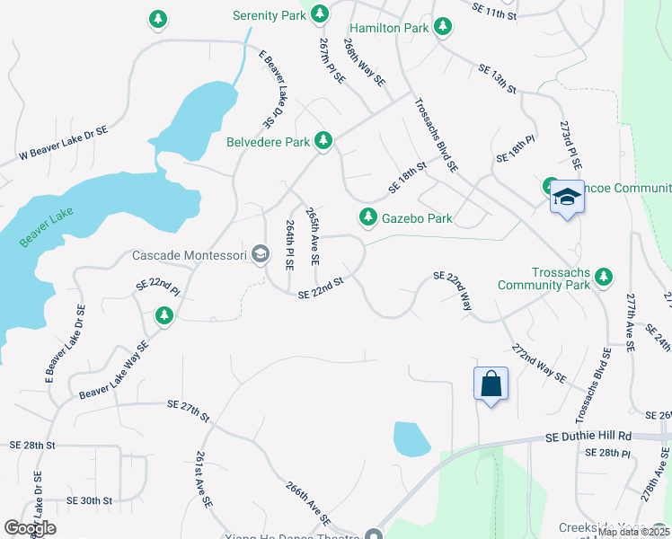 map of restaurants, bars, coffee shops, grocery stores, and more near 26509 Southeast 20th Place in Sammamish