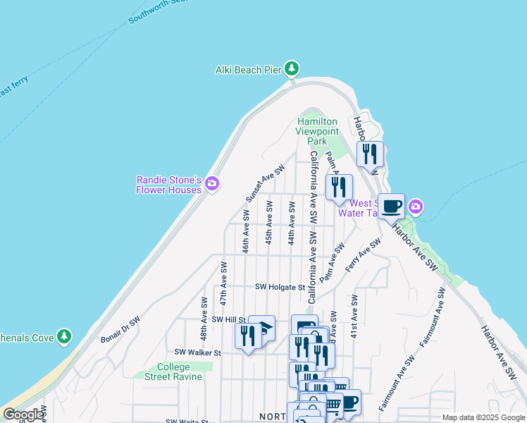 map of restaurants, bars, coffee shops, grocery stores, and more near 4511 Southwest Atlantic Street in Seattle