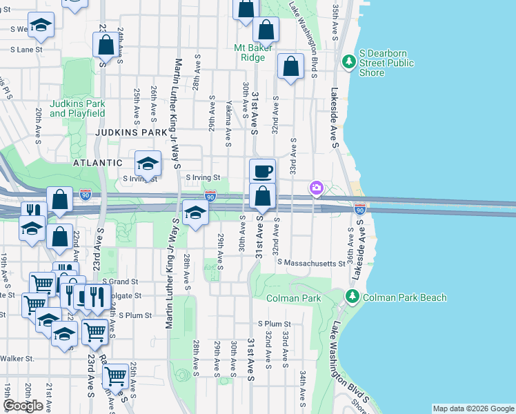 map of restaurants, bars, coffee shops, grocery stores, and more near 1403 31st Avenue South in Seattle