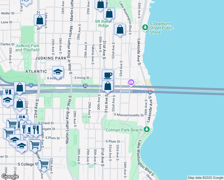 map of restaurants, bars, coffee shops, grocery stores, and more near 3104 South Day Street in Seattle