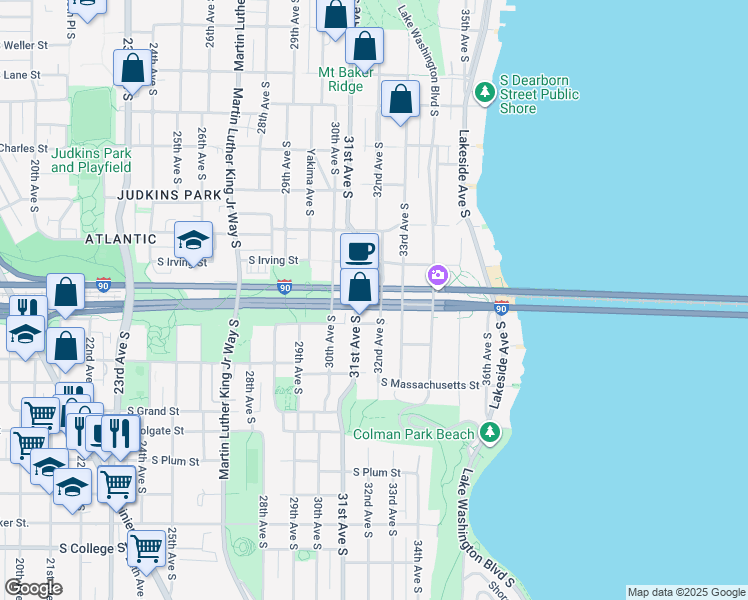 map of restaurants, bars, coffee shops, grocery stores, and more near 3119 South Day Street in Seattle
