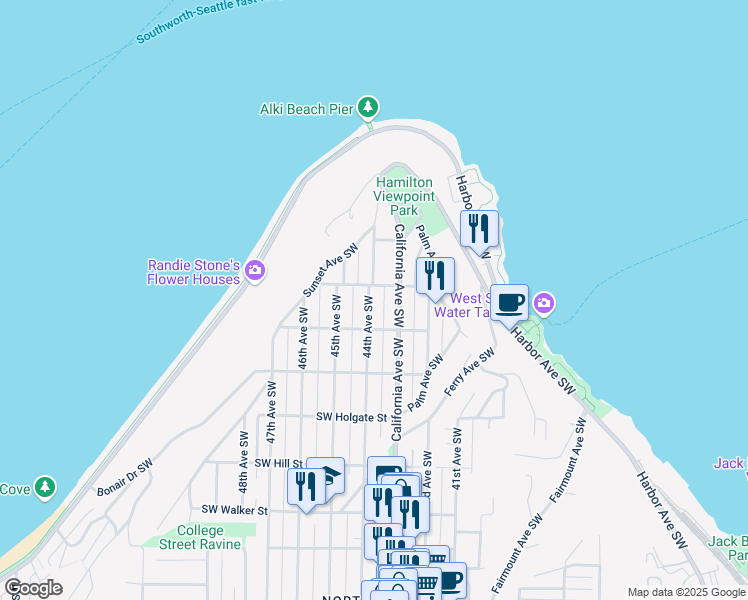 map of restaurants, bars, coffee shops, grocery stores, and more near 4409 Southwest Atlantic Street in Seattle
