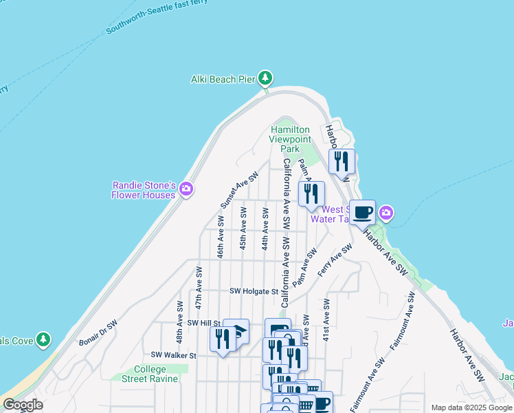 map of restaurants, bars, coffee shops, grocery stores, and more near 4409 Southwest Atlantic Street in Seattle