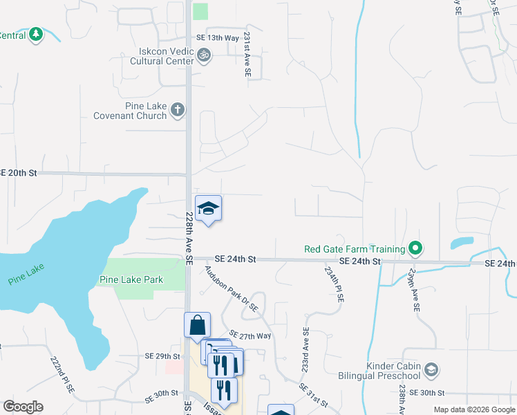 map of restaurants, bars, coffee shops, grocery stores, and more near 23043 Southeast 21st Street in Sammamish
