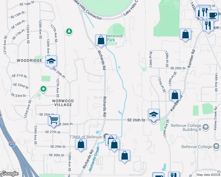 map of restaurants, bars, coffee shops, grocery stores, and more near 2244 132nd Avenue Southeast in Bellevue