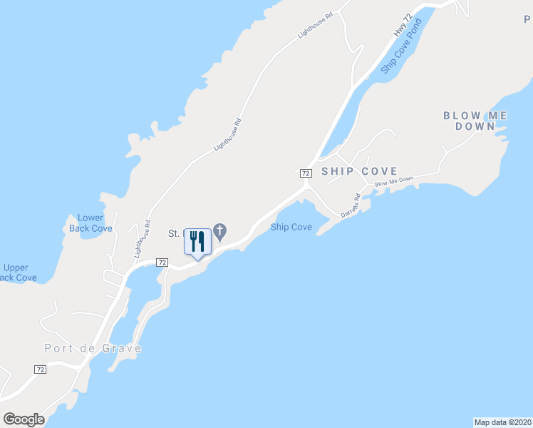 map of restaurants, bars, coffee shops, grocery stores, and more near 57 Highway 72 in Port de Grave