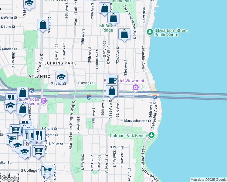 map of restaurants, bars, coffee shops, grocery stores, and more near 3104 South Day Street in Seattle