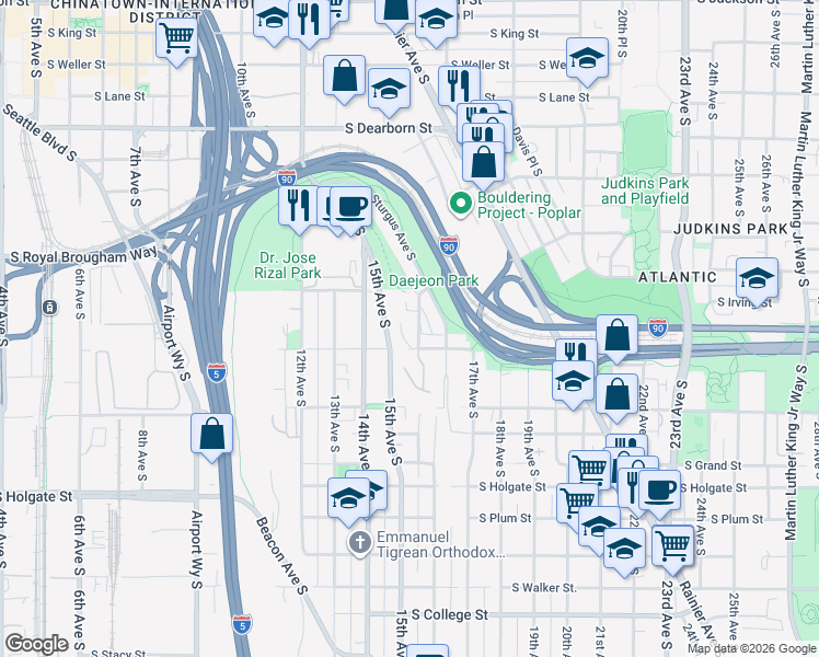 map of restaurants, bars, coffee shops, grocery stores, and more near 1320 Sander Road South in Seattle
