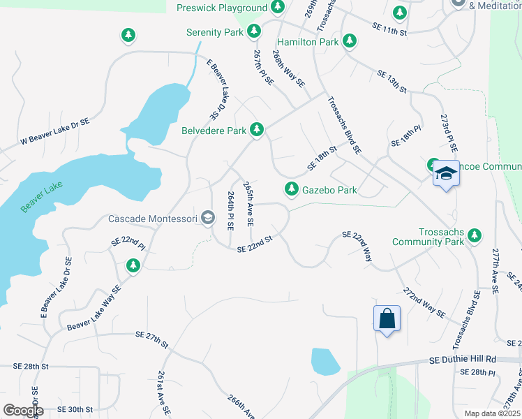 map of restaurants, bars, coffee shops, grocery stores, and more near 26509 Southeast 20th Place in Sammamish