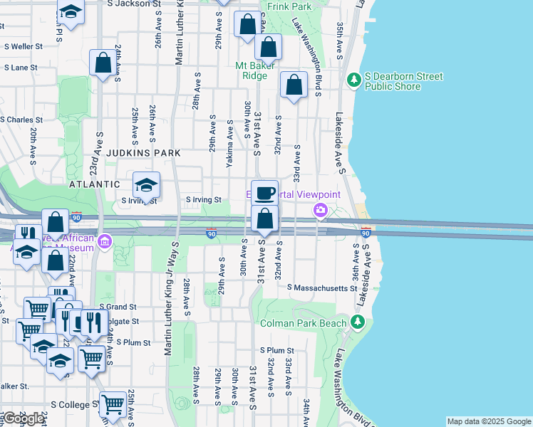 map of restaurants, bars, coffee shops, grocery stores, and more near 3104 South Day Street in Seattle