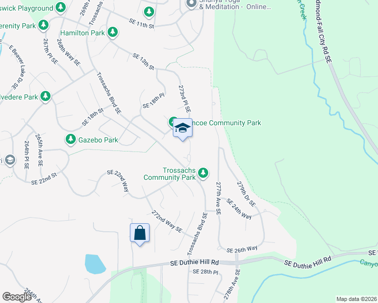 map of restaurants, bars, coffee shops, grocery stores, and more near 2020 Trossachs Boulevard Southeast in Sammamish