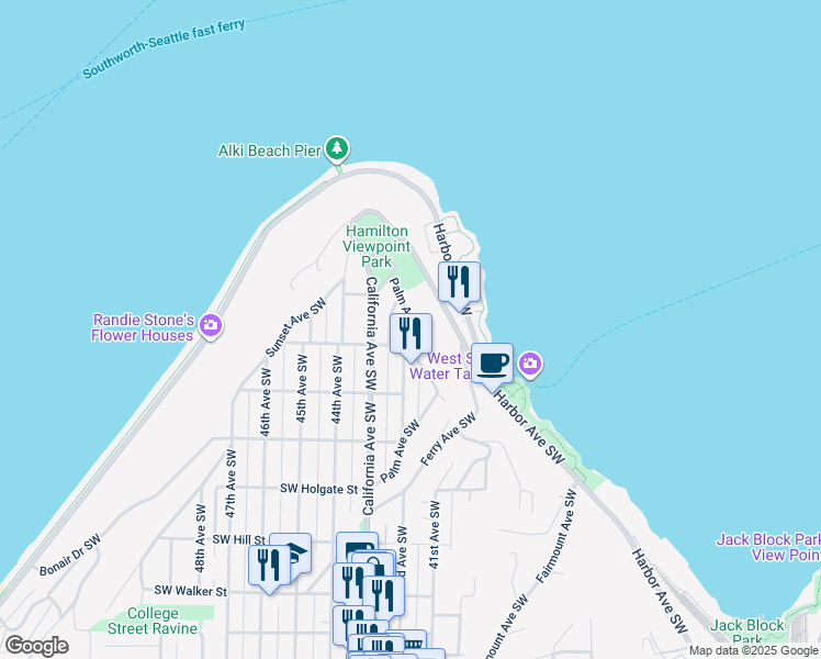 map of restaurants, bars, coffee shops, grocery stores, and more near 4110 Southwest Atlantic Street in Seattle