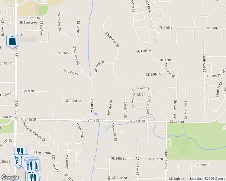 map of restaurants, bars, coffee shops, grocery stores, and more near 2104 238th Avenue Southeast in Sammamish