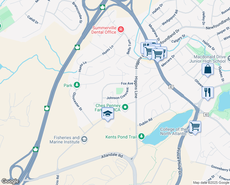 map of restaurants, bars, coffee shops, grocery stores, and more near 11 Conroy Place in St. John's