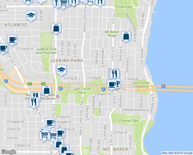 map of restaurants, bars, coffee shops, grocery stores, and more near 29th Ave S & S Irving St in Seattle