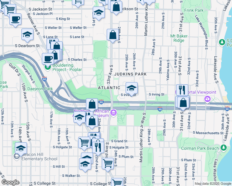map of restaurants, bars, coffee shops, grocery stores, and more near 1315 24th Avenue South in Seattle