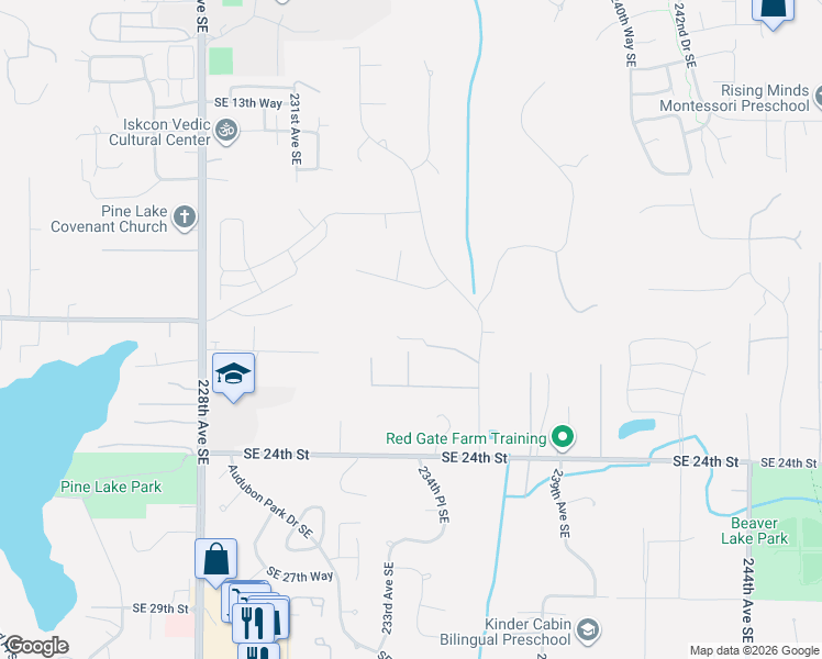 map of restaurants, bars, coffee shops, grocery stores, and more near 23354 Southeast 22nd Street in Sammamish