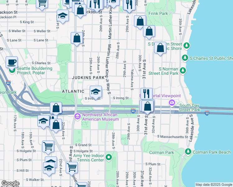 map of restaurants, bars, coffee shops, grocery stores, and more near 2725 South Judkins Street in Seattle