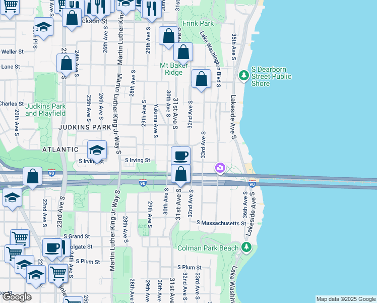 map of restaurants, bars, coffee shops, grocery stores, and more near 1311 32nd Avenue South in Seattle