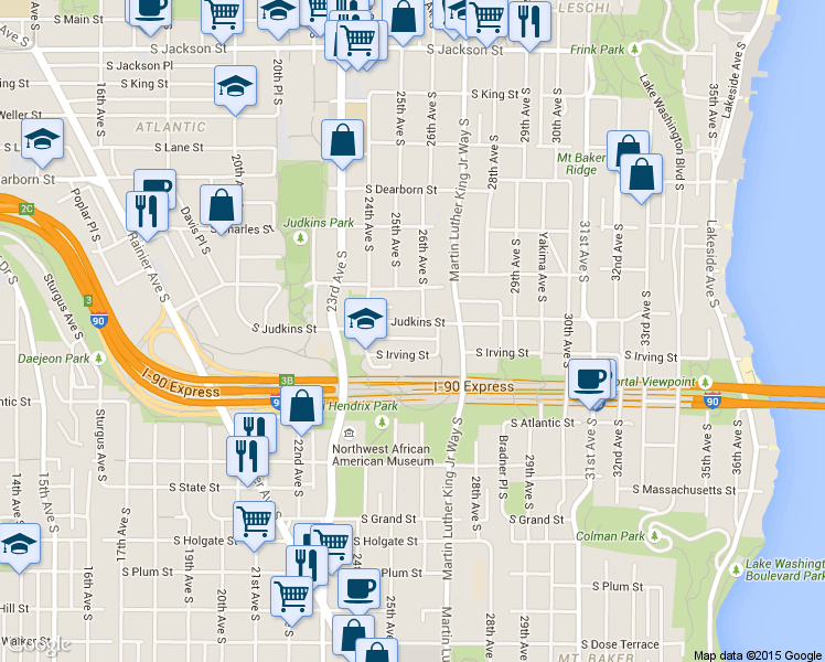 map of restaurants, bars, coffee shops, grocery stores, and more near 2441 South Judkins Street in Seattle
