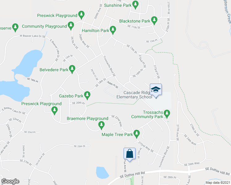 map of restaurants, bars, coffee shops, grocery stores, and more near 1855 Trossachs Boulevard Southeast in Sammamish
