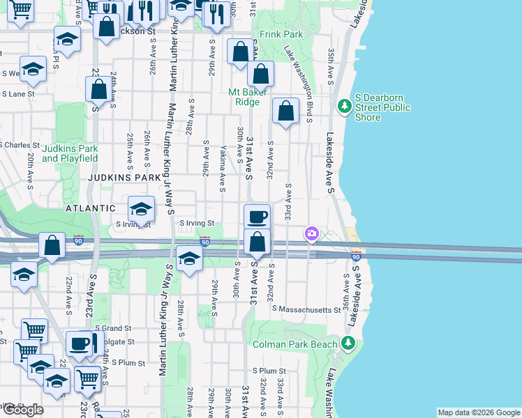 map of restaurants, bars, coffee shops, grocery stores, and more near 1302 31st Avenue South in Seattle