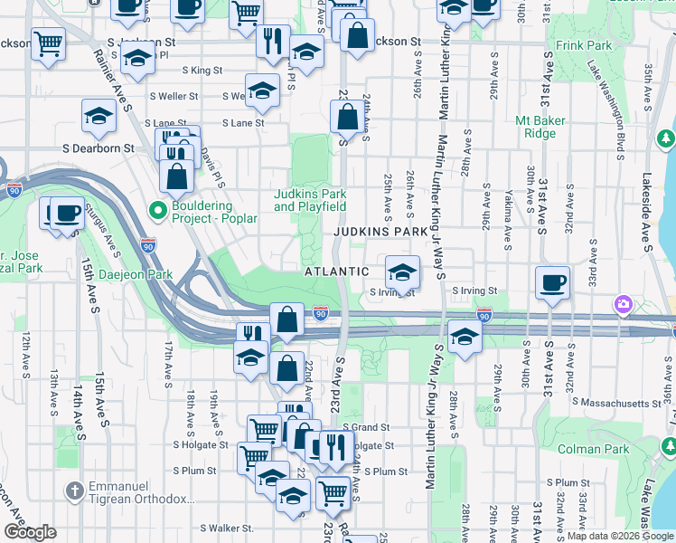 map of restaurants, bars, coffee shops, grocery stores, and more near 23rd Avenue South & South Judkins Street in Seattle