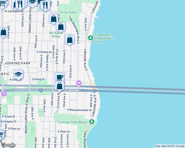 map of restaurants, bars, coffee shops, grocery stores, and more near 1310 Lakeside Avenue South in Seattle