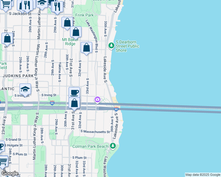 map of restaurants, bars, coffee shops, grocery stores, and more near 1310 Lakeside Avenue South in Seattle