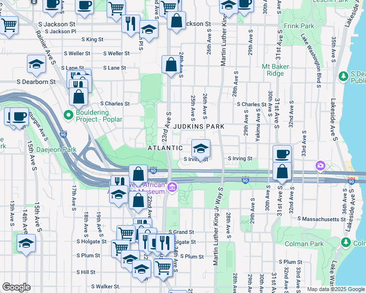 map of restaurants, bars, coffee shops, grocery stores, and more near 2401 South Judkins Street in Seattle